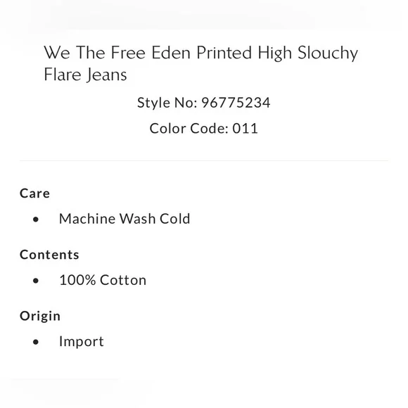 We The Free Eden Printed Wide Leg Slouchy Flare Jeans Size 28 NWT - Picture 5 of 14